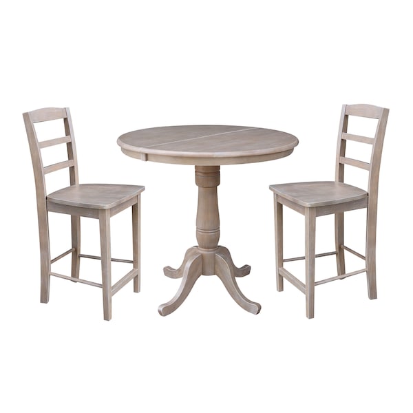 International Concepts Round 36 in Rd Extend Dining Table 34.9 inH, 2 Madrid Stools, Gray Taupe, 36 W, 48 L, 34.9 in H, Wood K09-36RXT-S402-2 - main